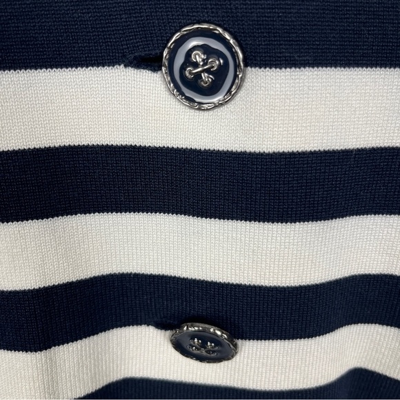 GIANNI BINI Women's Striped Dark Navy Blue White Silk Blend Knit Blazer Jacket L - Picture 7 of 8